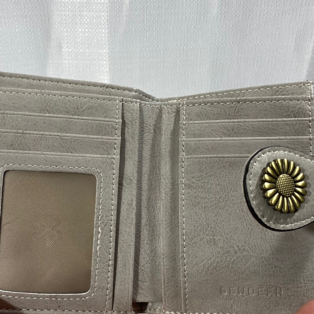 Sendefn Grey Faux Leather Bifold Wallet Sunflower Snap Laser Cut Perforated - Picture 3 of 8